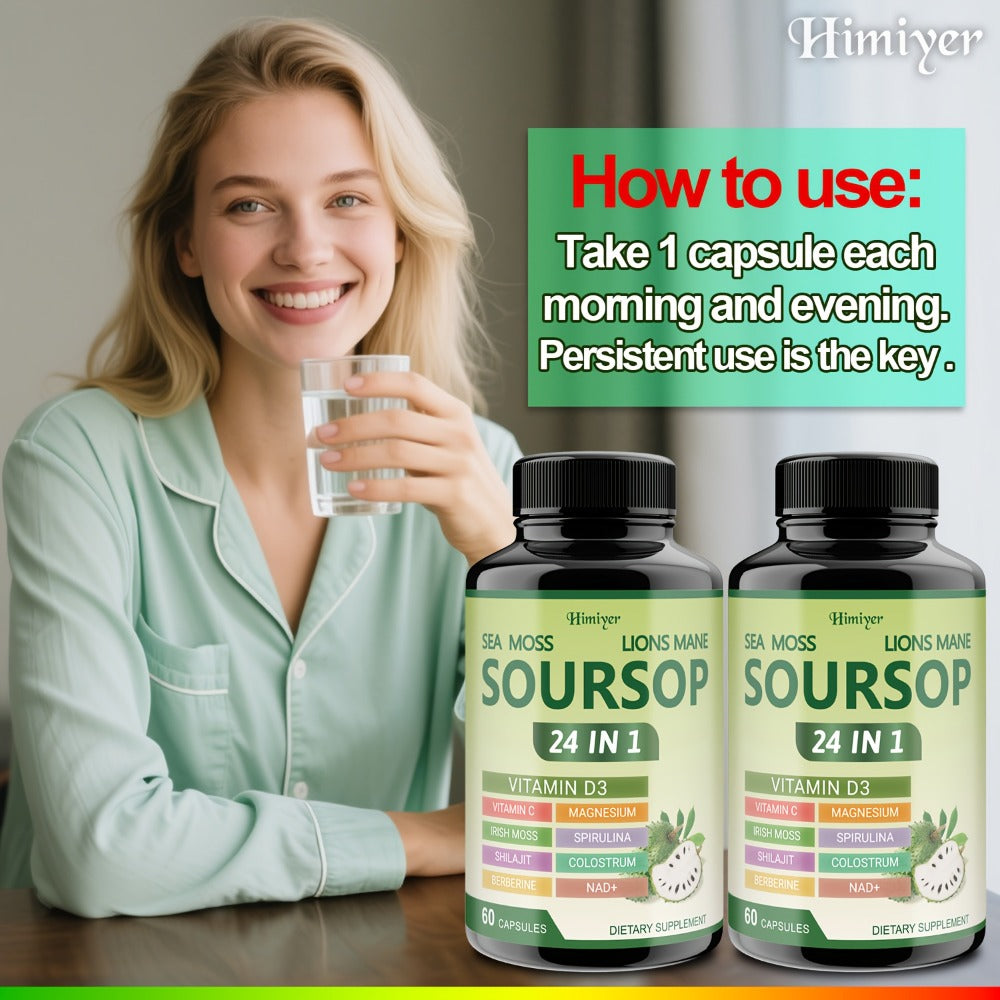 Soursop Capsules Advanced Herbal Supplement with Shilajit, Irish Moss, Berberine & NAD+ – Immunity, Antioxidant & Circulatory Support | Vitamin D3, C & Magnesium | ShopVora UK - product image 6