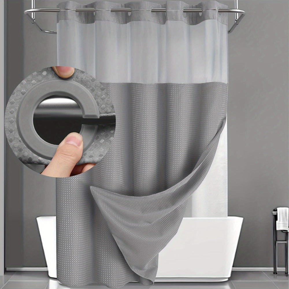 Hookless Shower Curtain with Snap Liner 74x71 Inch - Waffle Texture Double Layer with See-Through Window Waterproof Washable Hotel Quality Bathroom Curtain Set | Grey White Matcha  - product image 3