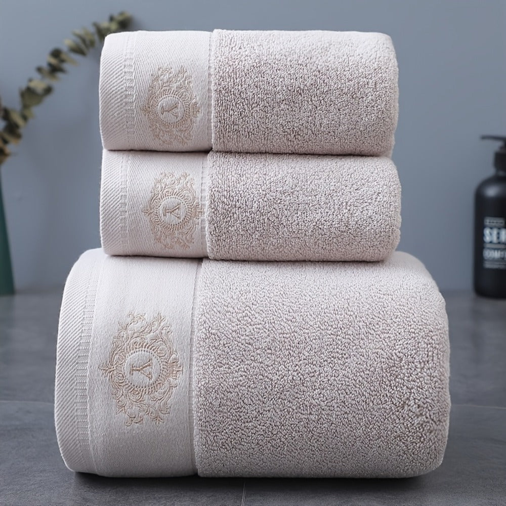 Embroidered Cotton Towel Set 3-Piece – 400g/㎡ Soft Absorbent Lint-Free Bath Towel Hand Towel Set for Home Spa Salon - product image 9
