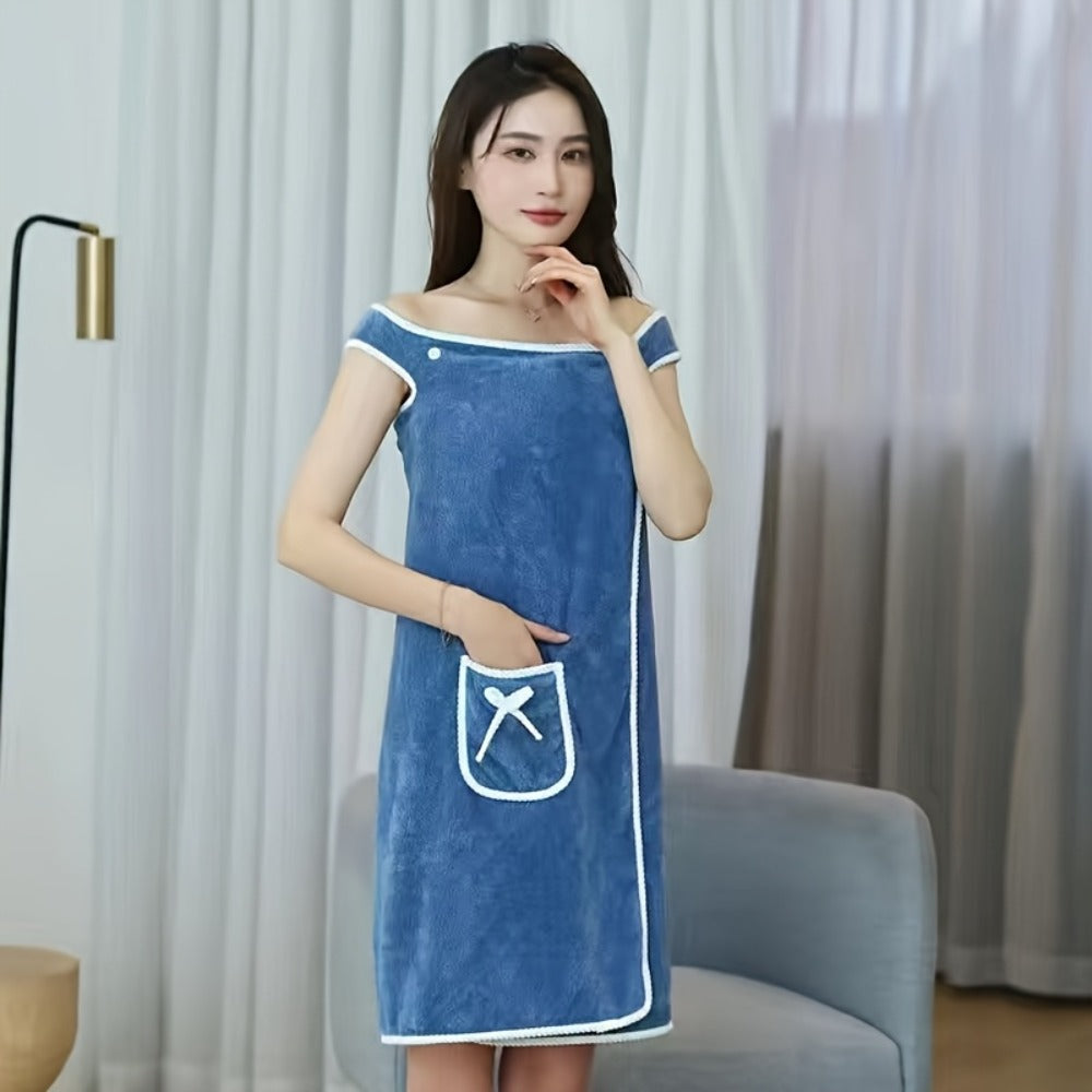 Wearable Bath Towel Wrap Coral Fleece Bow-Knot Strapless Bathrobe Quick Dry Absorbent 260GSM Soft Skin-Friendly Adult Shower Towel for Bathroom Beach Spa Light Purple Pink - product image 2