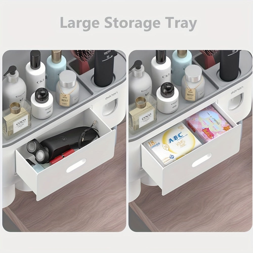 Wall Mounted Toothbrush Holder with Automatic Toothpaste Dispenser - 3 Cups Bathroom Organizer, Space-Saving Toothbrush Cup Holder for Family, Black & Gray - product image 12