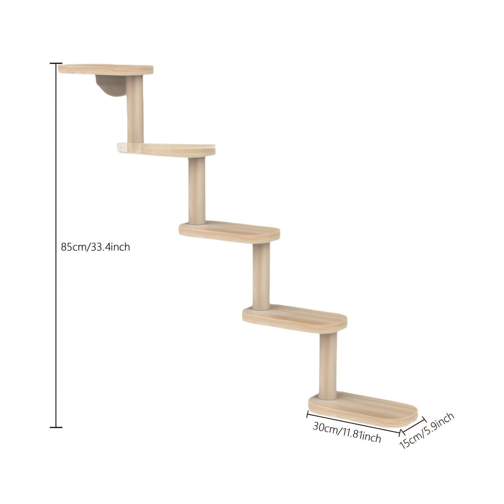 Wall-Mounted Cat Tree 5 Layers Solid Wood Indoor Cat Climbing Frame Jumping Platform Ladder Space-Saving for Small Spaces Multi-Cat Homes Living Room Bedroom - product image 2