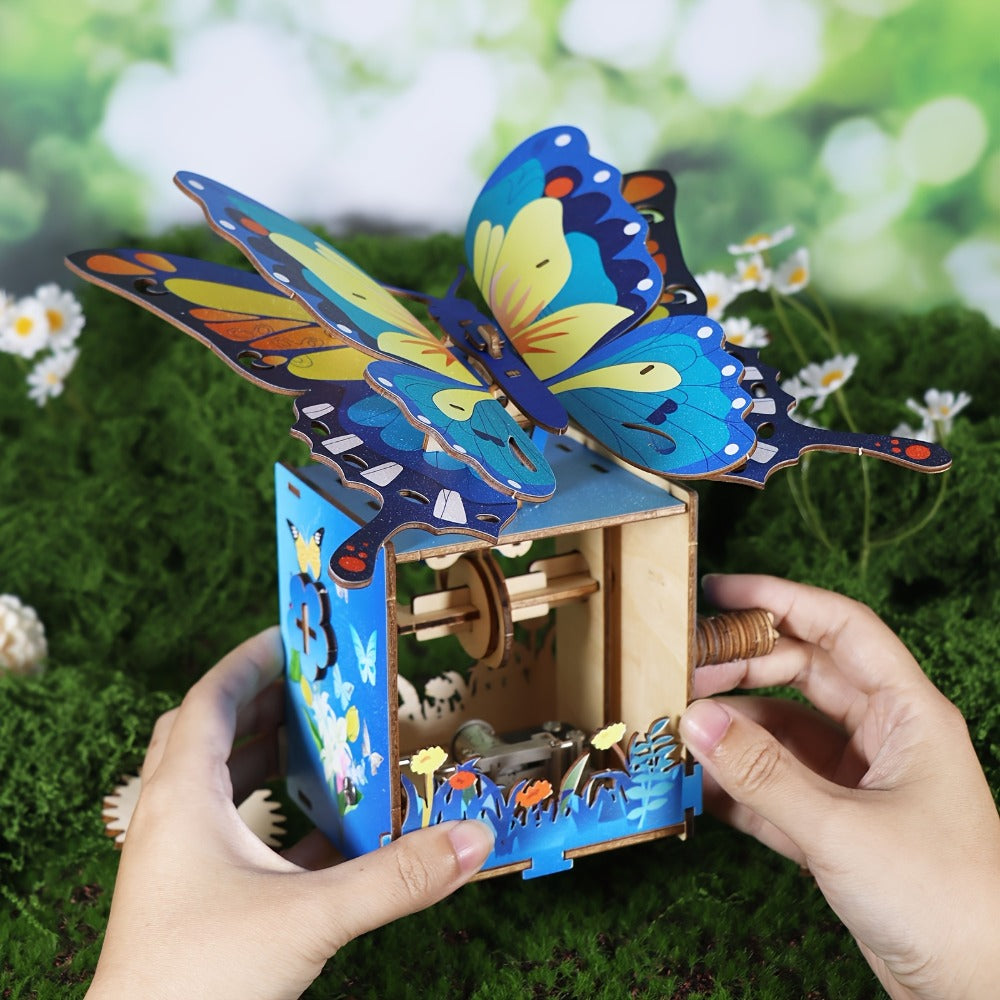 "You Are My Sunshine" Handmade Assembly Model Kit, Colour Butterfly & Music Box, Romantic Birthday Valentine's Day Christmas Gift for Women Girls – Wooden Butterfly Music Box Puzzle