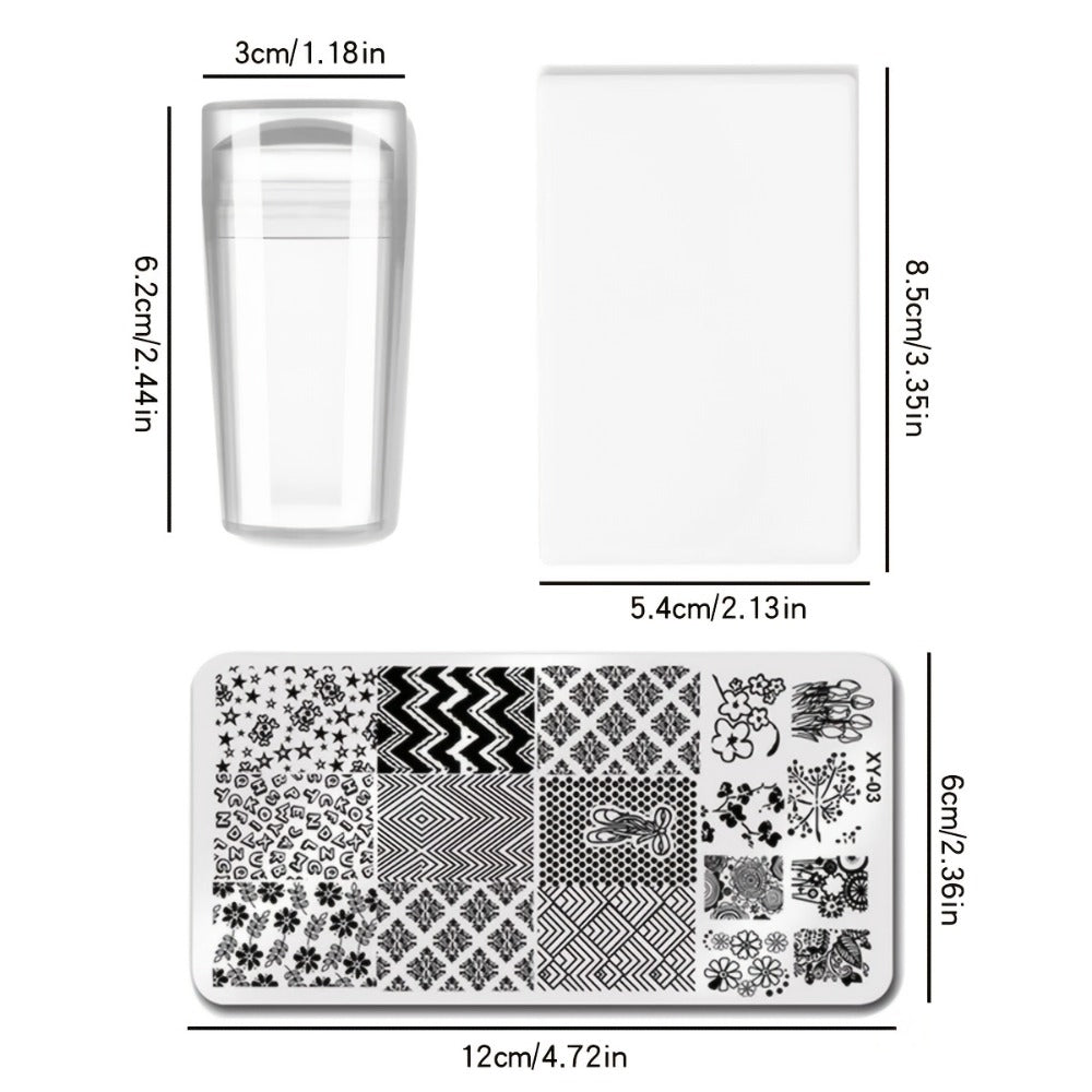 Nail Stamping Plate Set 9Pcs with 7 Mixed Design Stainless Steel Plates – Complete Nail Art Stamp Kit with Stamper & Scraper for Floral Geometric Abstract DIY Manicure Printing, Re - product image 4