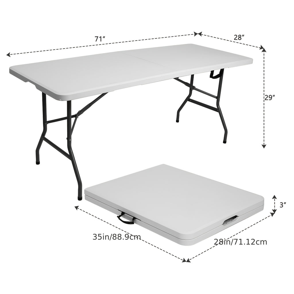 4ft/6ft Plastic Folding Table, Portable Dining Table Indoor Outdoor with Carrying Handle, Locks, Picnic Table -White - product image 3
