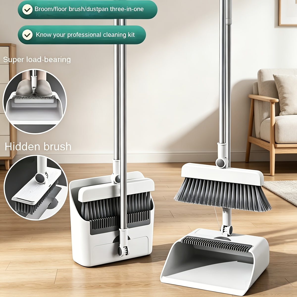 2-In-1|3-In-1|4-In-1 Household Broom with Dustpan Floor, Brush Set Foldable Broom with Dustpan Combo Set and Brush Household Cleaning Tool Set - product image 4