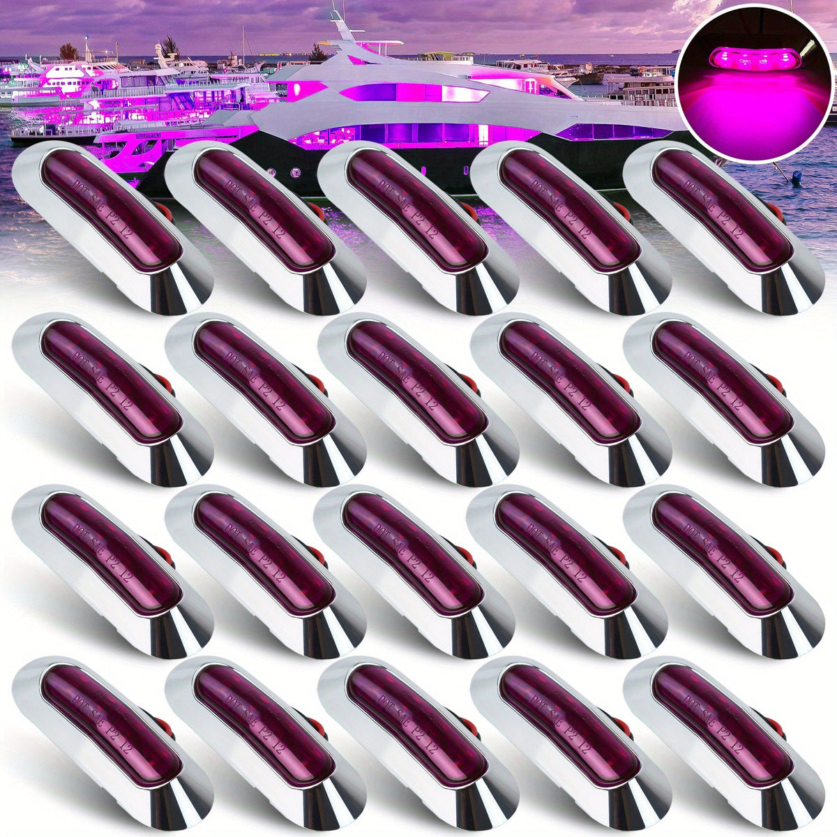 Marine LED Navigation Lights Set of 20 – Low Frequency, No Battery Required, Multi-Color Options – Stern Circular Deck & Onboard Boat Lights for Yachts & Boats