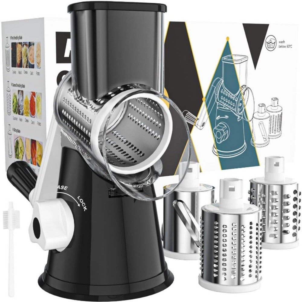 Rotary Cheese Grater with Hand Crank – 3 Interchangeable Blades for Cheese, Vegetables & Nuts, Non-Slip Suction Base, Includes Cleaning Brush – Manual Cheese Shredder for Kitchen ( - product image 5