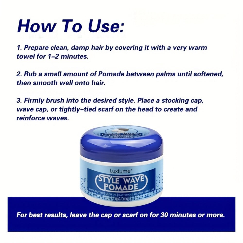 Wave Pomade Strong Hold & Edge Control 3.18oz 2-Pack - Luxfume Non-Greasy Hair Styling Cream with Natural Botanical Extracts, 360 Waves, Easy Wash Out, All Hair Types - product image 6