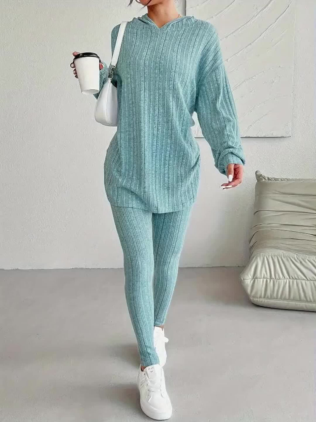 Autumn and Winter Women's 2pcs Casual Warm Drawstring Long Sleeve Hoodie and Joggers Set, Daily Holiday Home Indoor Comfort Wear, Women's Warm Set, Autumn and - product image