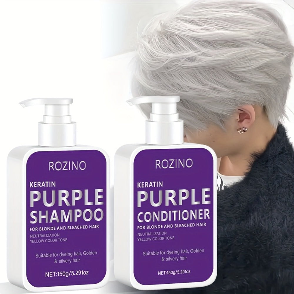 Purple Shampoo and Conditioner Set 2PCS for Blonde Silver Platinum Hair - Toning Brass & Yellow Neutralizer, Strengthens Roots, Improves Shine & Flexibility, Color-Treated Hair Car - product image 2