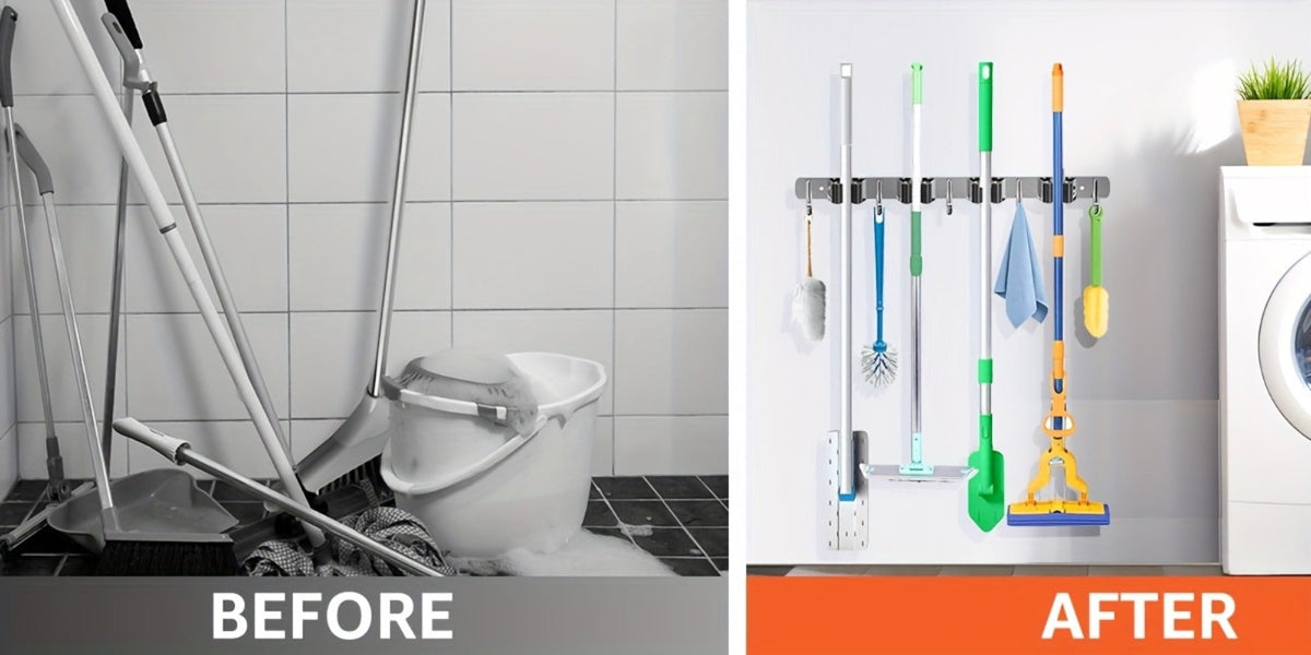 Wall Mounted Broom & Mop Holder – 304 Stainless Steel Broom Organizer with 4 Racks & 5 Hooks – Rustproof Non-Slip Wall Broom Hanger for Kitchen, Garage, Bathroom, Laundry & Closet  - product image 8