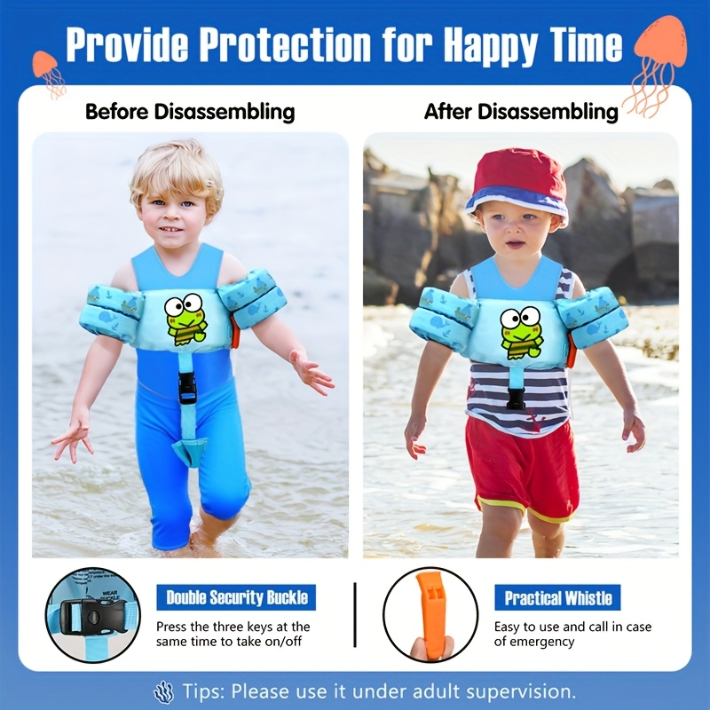 Kids Swim Vest Toddler Swimming Floatie Jacket with Adjustable Straps | Sanrio Keroppi Design, Nylon Material, Arm Floaties for Boys & Girls 20 | 66 lbs (Ages 2 | 9), Pool & Beach Learn-to-Swim