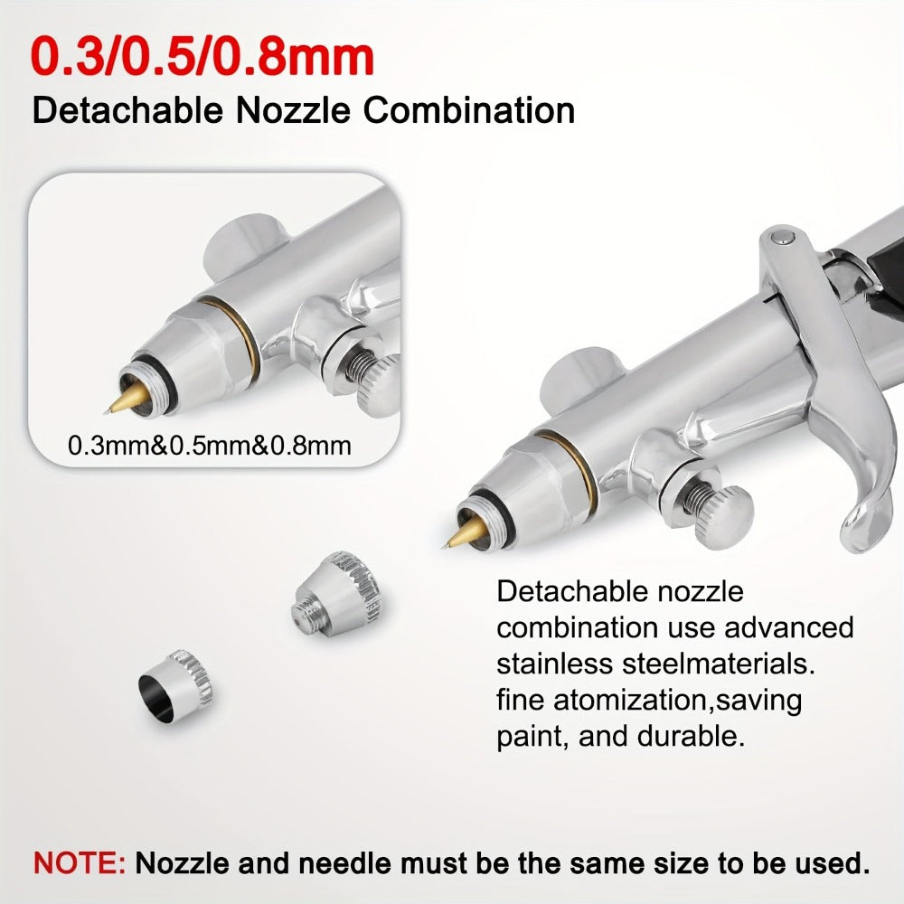 Professional Airbrush Kit Double Action Trigger – 0.3/0.5/0.8mm Needles, 2/5/13cc Cups, 10ft Hose for Nail Art Cake Decorating Makeup Painting Tattoo Hobby - product image 2