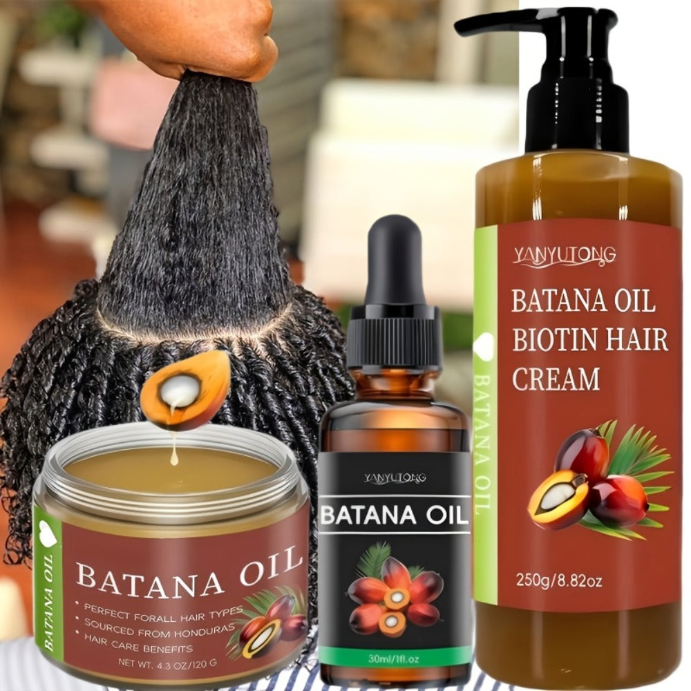 Honduras Batana Oil 3-Piece Complete Hair System — Cold Pressed Hair Cream, Hair Oil & Essential Oil with Biotin | Thickens, Strengthens & Nourishes Scalp | Prevents Breakage | All - product image