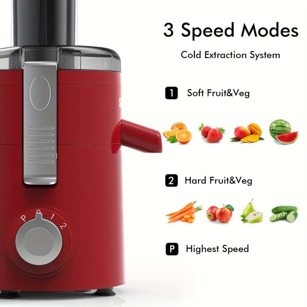 Centrifugal Juicer Wide Feed Chute - 2-Speed Juice Extractor for Fruits & Vegetables, Fast Juicing Machine, Easy to Clean, Compact Design for Home Kitchen, Red - product image 6