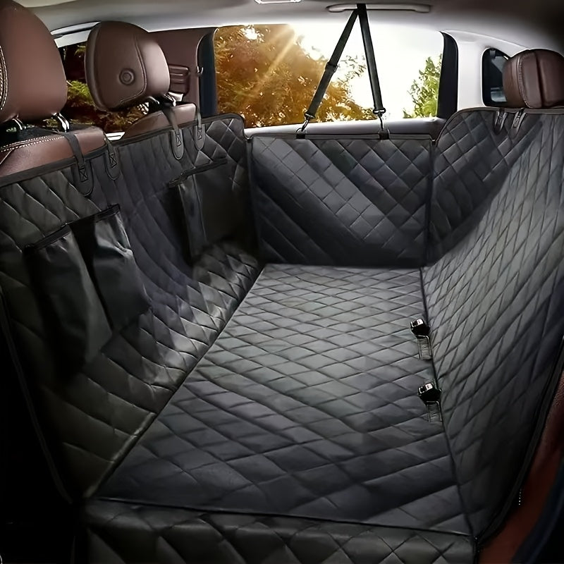 Dog Car Seat Cover Pet Hammock for Back Seat – Universal Fit for Cars Trucks SUVs – Waterproof Scratch-Proof Nonslip Dog Seat Cover with 4 Side Pockets – Washable Pet Travel Protector