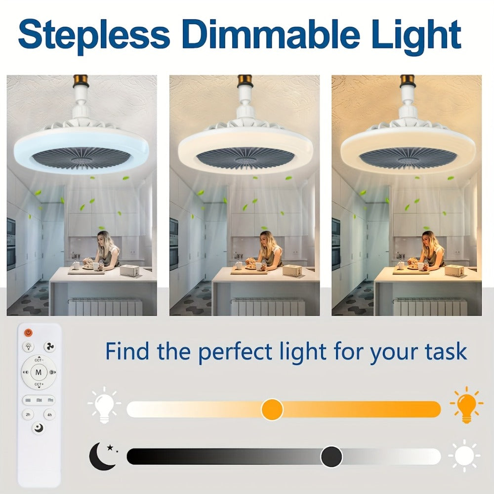 Ceiling Fan Light with Remote Control, Dimmable LED 3000-6500K, 3-Speed Fan, E26 Base, 360° Adjustable Universal Joint, Timed Night Light, Room Decor White & Gray - product image