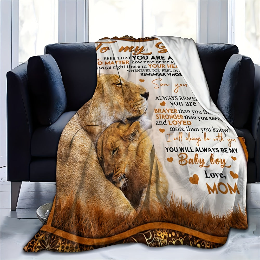 Flannel Throw Blanket with Lion Design & Inspirational Quote - Soft Cozy Knit Polyester, Heartfelt Gift for Son from Mom, Warm Home Decor Blanket - product image 5