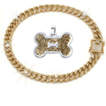 2pcs Engravable Bone-Shaped Tag with Rhinestone Collar for Dogs & Cats S to 4XL – Pet ID Tag & Cuban Link Collar Set - product image 3