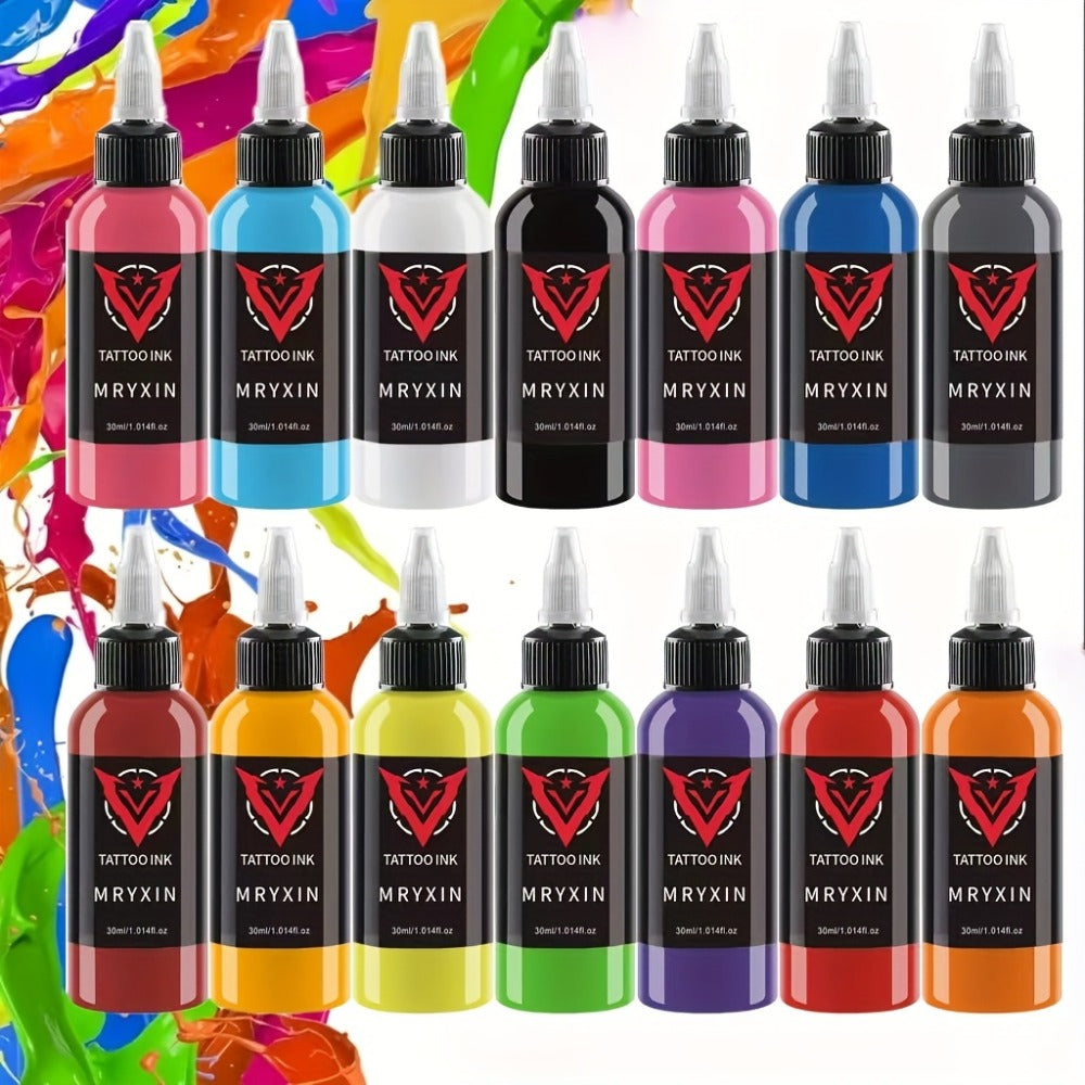 Tattoo Ink Set 14 Colors 1oz Per Bottle Premium Long-Lasting Fragrance-Free Vibrant Pigment Skin-Safe Body Art Ink for Outlining Shading Color Packing Tattoo Artists & Beginners - product image 2