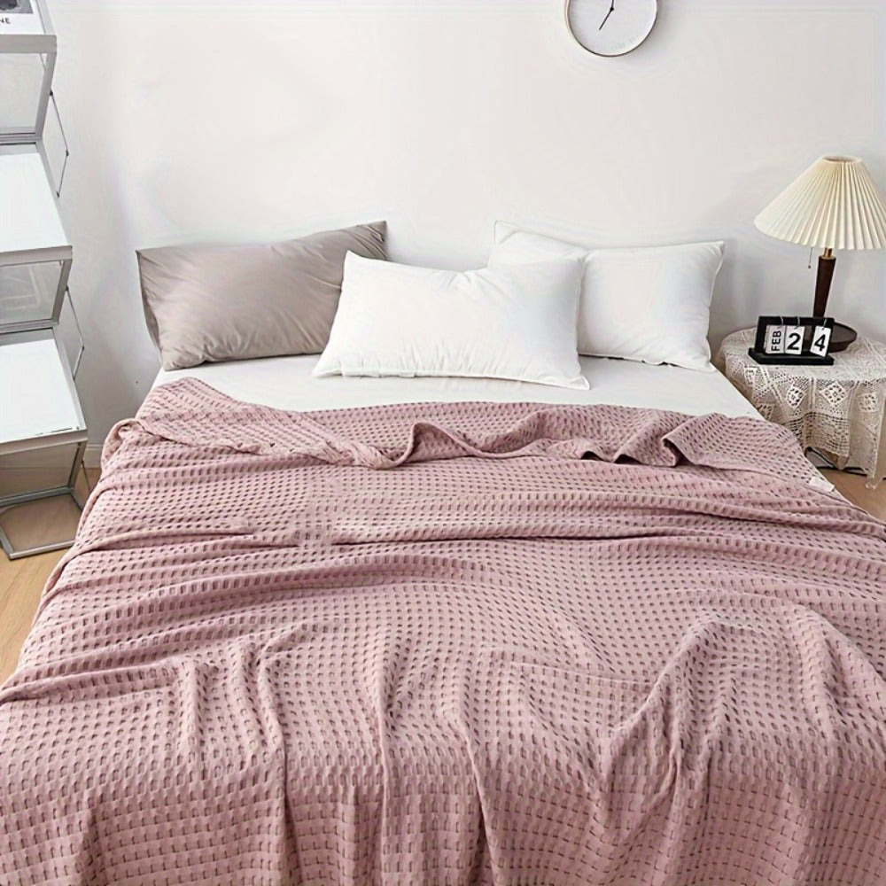 Cotton Waffle Blanket – Pure Cotton Multilayer Summer Cooling Quilt, Jacquard Knit, Machine Washable, Air Conditioning Blanket - product image 14