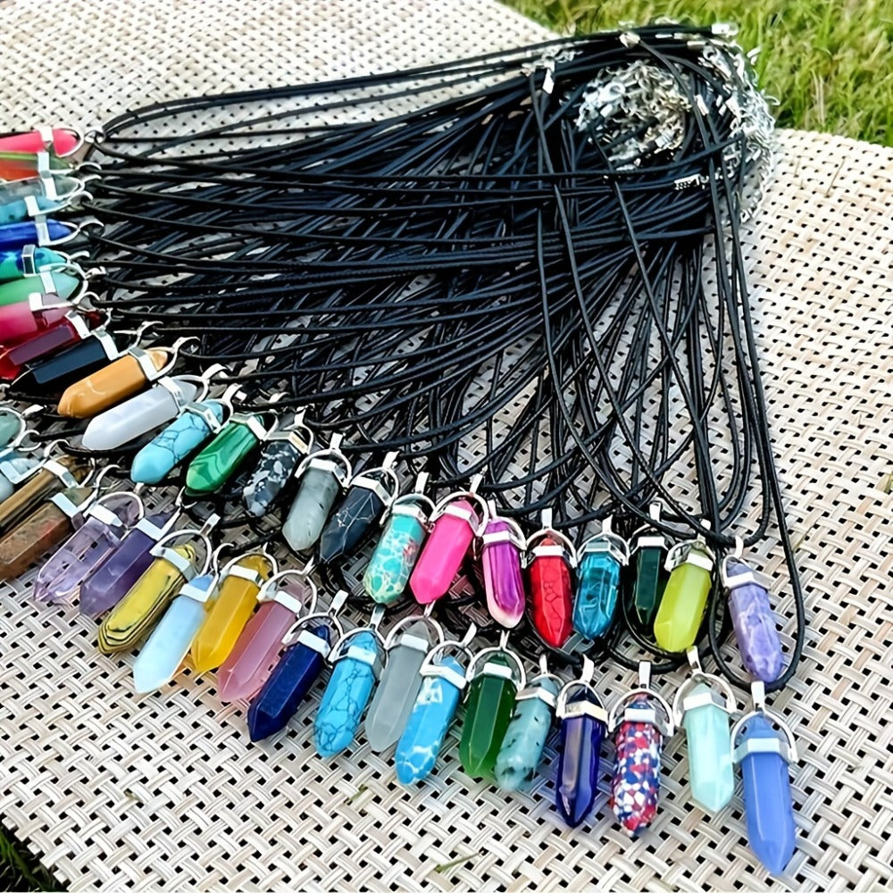 Crystal Natural Stone Pendant Necklace Set Bulk 60Pcs 30Sets Hexagonal Shaped Assorted Color for Jewelry Making Craft DIY Daily Wear Gift - product image 8