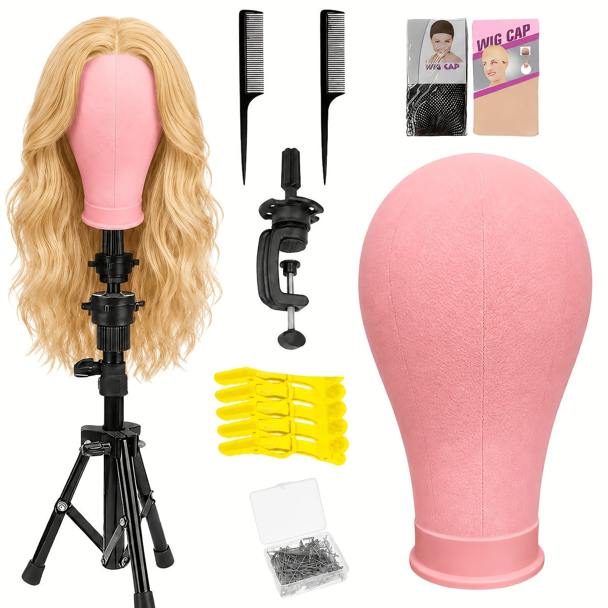 Mannequin Head with Adjustable Wig Stand Set 22 Inch Reinforced Manikin Head for Wig Styling Cosmetology Practice Salon Display Pink Black White Colors - product image 11