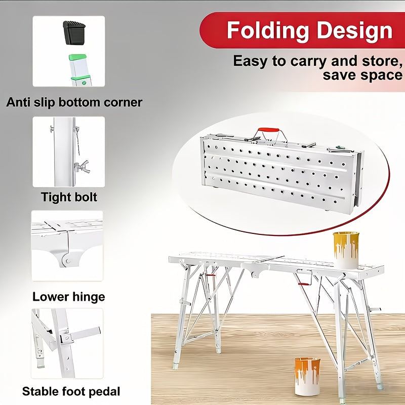 Portable Foldable Workbench with Adjustable Height & Wide Base - Scaffolding Work Platform, Heavy-Duty Foldable, Railing Suitable for Home Renovation, RV - product image 14