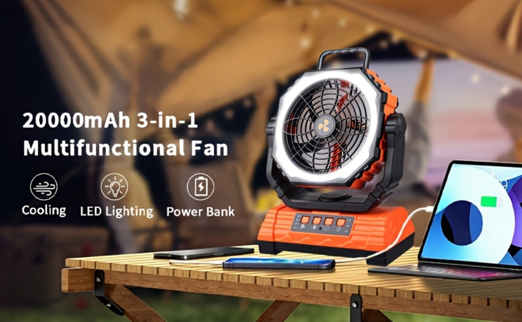 Camping Fan 20000mAh Battery Powered with 4 LED Lantern - Dual Motor 4-Speed Portable Outdoor Fan with Hook & Remote Control | Desktop Fan for Tent, Power Outage & Construction Sit - product image 9