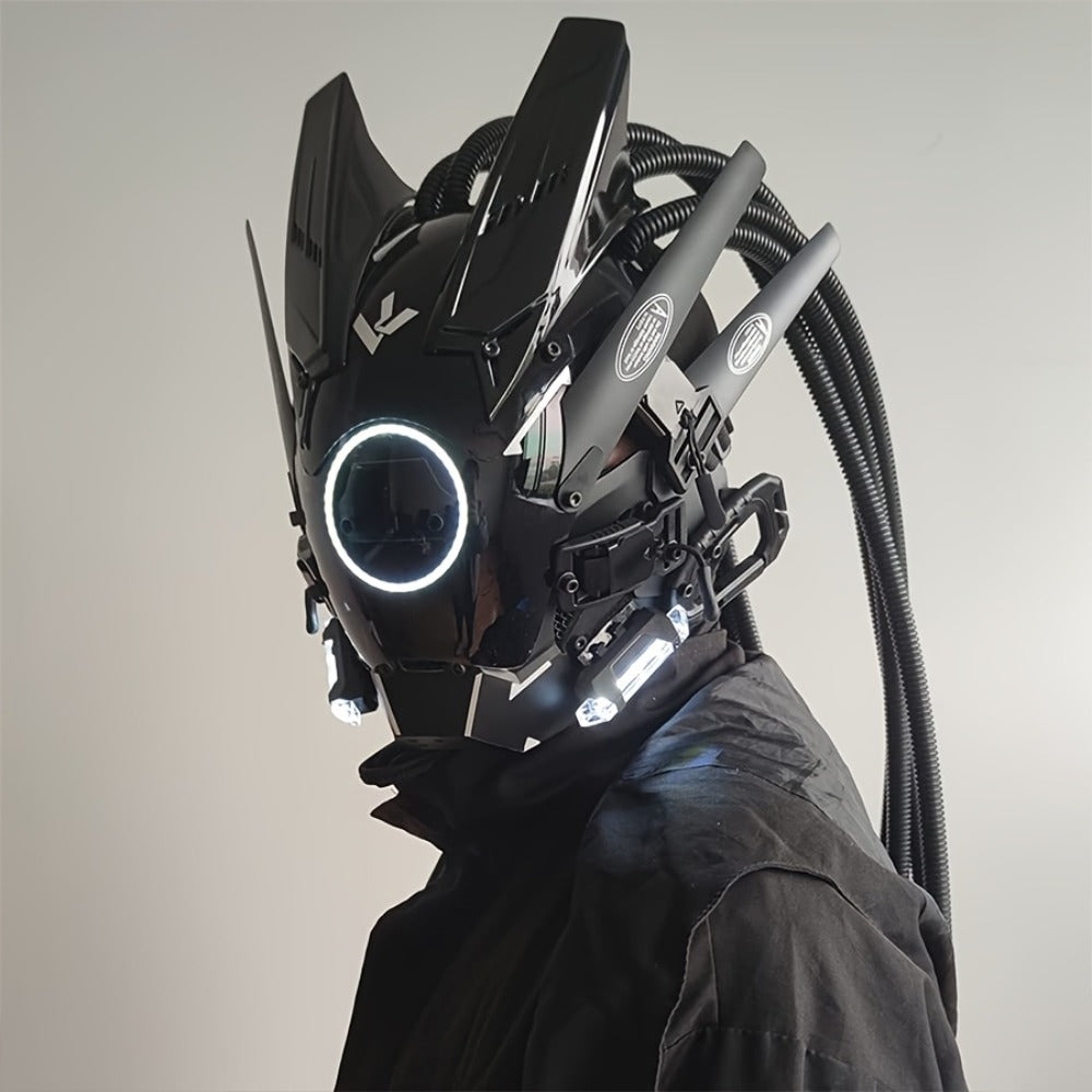 Futuristic Sci-Fi Mechanical Face Mask for Halloween, Cosplay, Music Festival & Rave Party, Blue Green Pink, Free Helmet Included, Adult Gift – LED Cyberpunk - product image 24