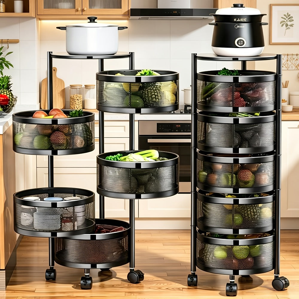 Rolling Storage Cart with Wheels 5-Tier 360° Rotating Kitchen Organizer Basket, No Assembly Space-Saving Floor Standing Bin for Kitchen Pantry Bathroom Bedroom Fruits Vegetables Ho - product image 2
