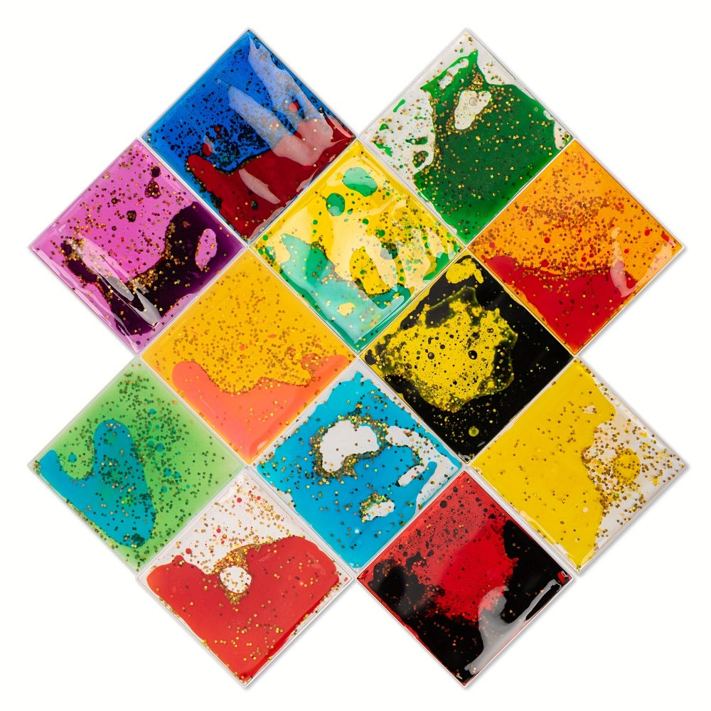 Sensory Play Mat Soft Gel Interactive Floor Tiles for Kids, Anxiety Relief & Calming Sensory Toy, 6"x6" Square, Vibrant Colors for Home & Classroom – Liquid - product image