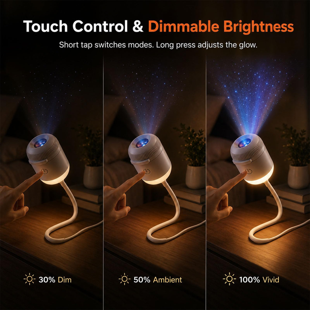 HD Smart 5D Holographic Night Light Projector, 2-in-1 Galaxy Star Lamp, 360° Rotating USB Powered Projector with 3 Films - product image 3