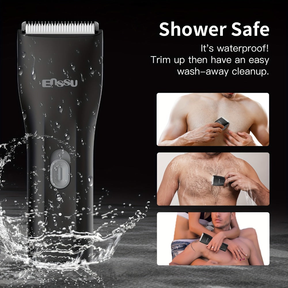 Manscaping Trimmer for Men IPX7 Waterproof Ceramic Blade Electric Groin & Pubic Body Hair Shaver – LCD Battery Display Replaceable Head Safe Grooming Tool, Black Blue White - product image 19