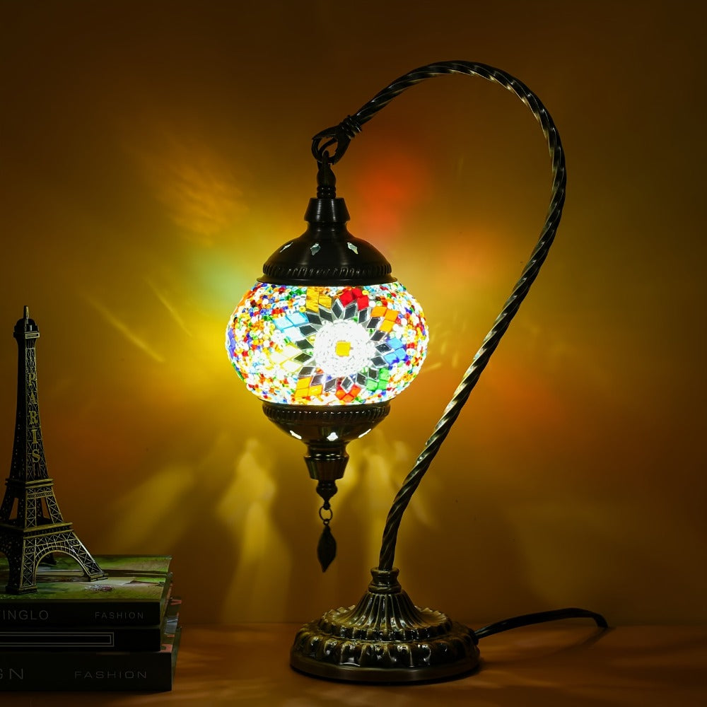 Mosaic Table Lamp Turkish Moroccan Style Handmade Swan Neck Glass Bedside Lamp 3 Color Modes LED Bulb Included Metal Base for Bedroom Living Room - product image 12
