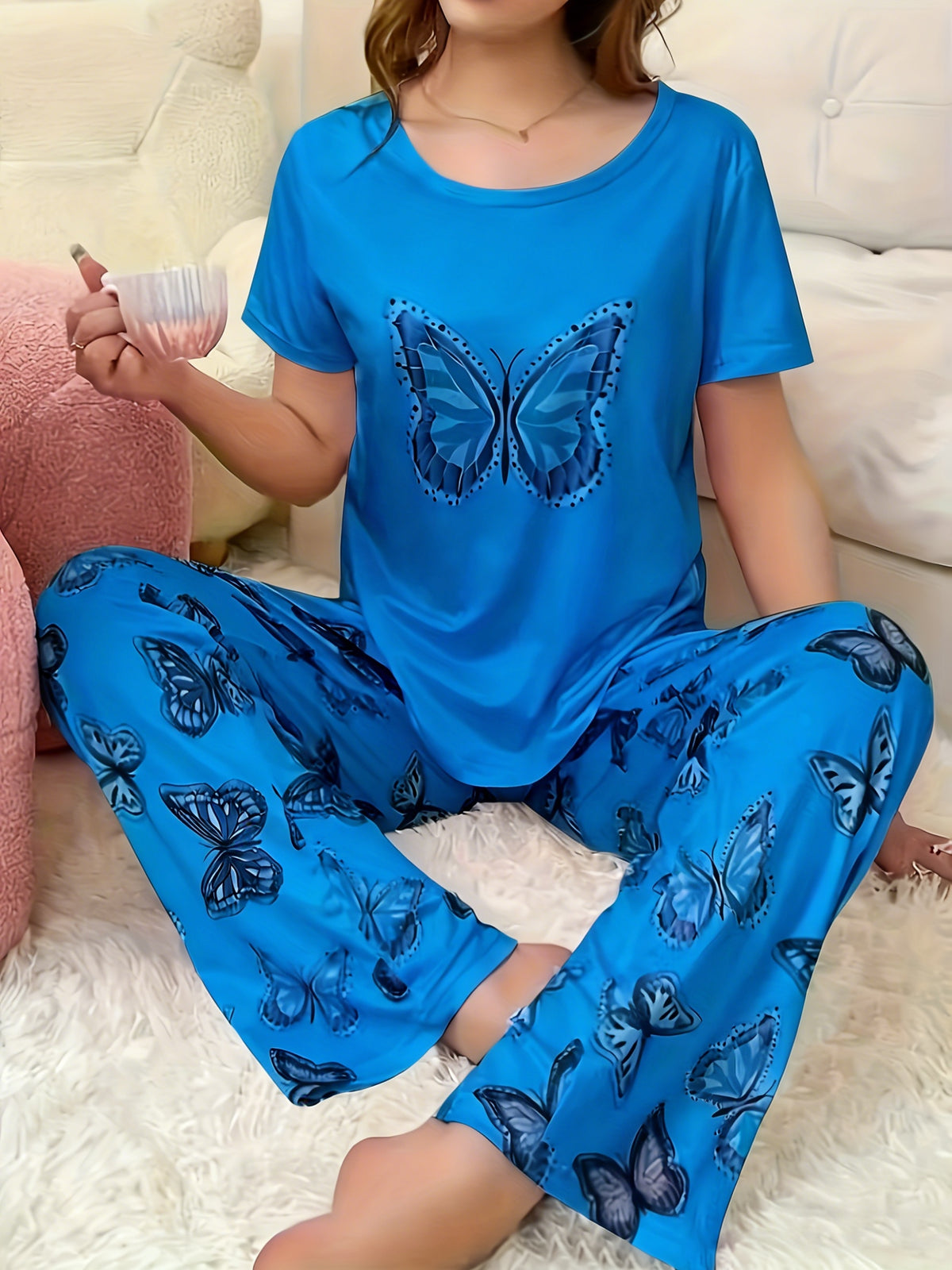 2pcs Women's Pajama Set With Butterfly Pattern Top and Pants - product image 14