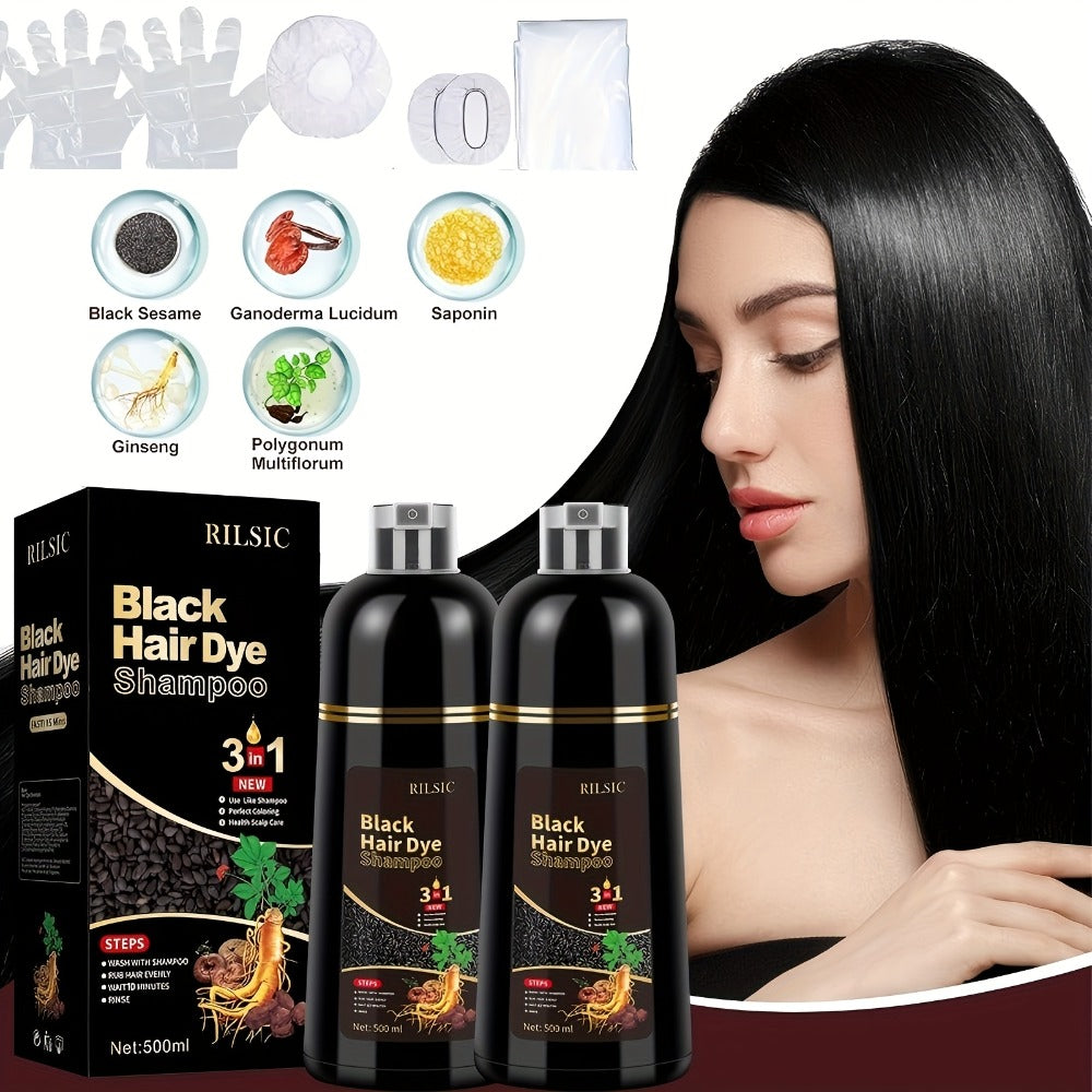 Grey Hair Coverage Shampoo 3-in-1 2-Pack 500ml Each — Instant Color in Minutes Ammonia Free Natural Herbal Formula, Lasts 30 Days, Black & Dark Brown for Men & Women All Hair Types - product image 3