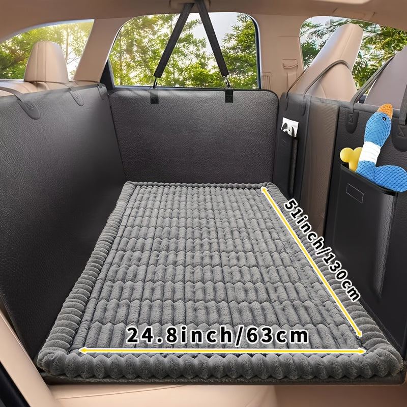 Dog Car Mat Nonslip Pet Seat Cushion with Rear Extension Pad | Fits All Dog Sizes Small Medium Large | Heavy-Duty Anti-Scratch Waterproof Floor Liner for SUVs Sedans Trucks | Durable Polyester Travel Protector