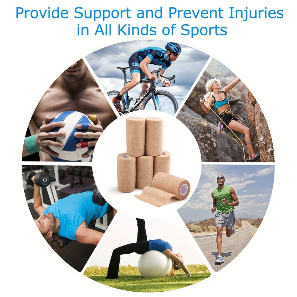 Self Adhesive Bandage Wrap 4 Inch x 5 Yards Cohesive, 6 Rolls Non-Woven Self-Sticking Athletic Tape for Ankle Knee Wrist Sprains, Breathable Elastic First Aid Medical Wrap Elbow Su - product image 8
