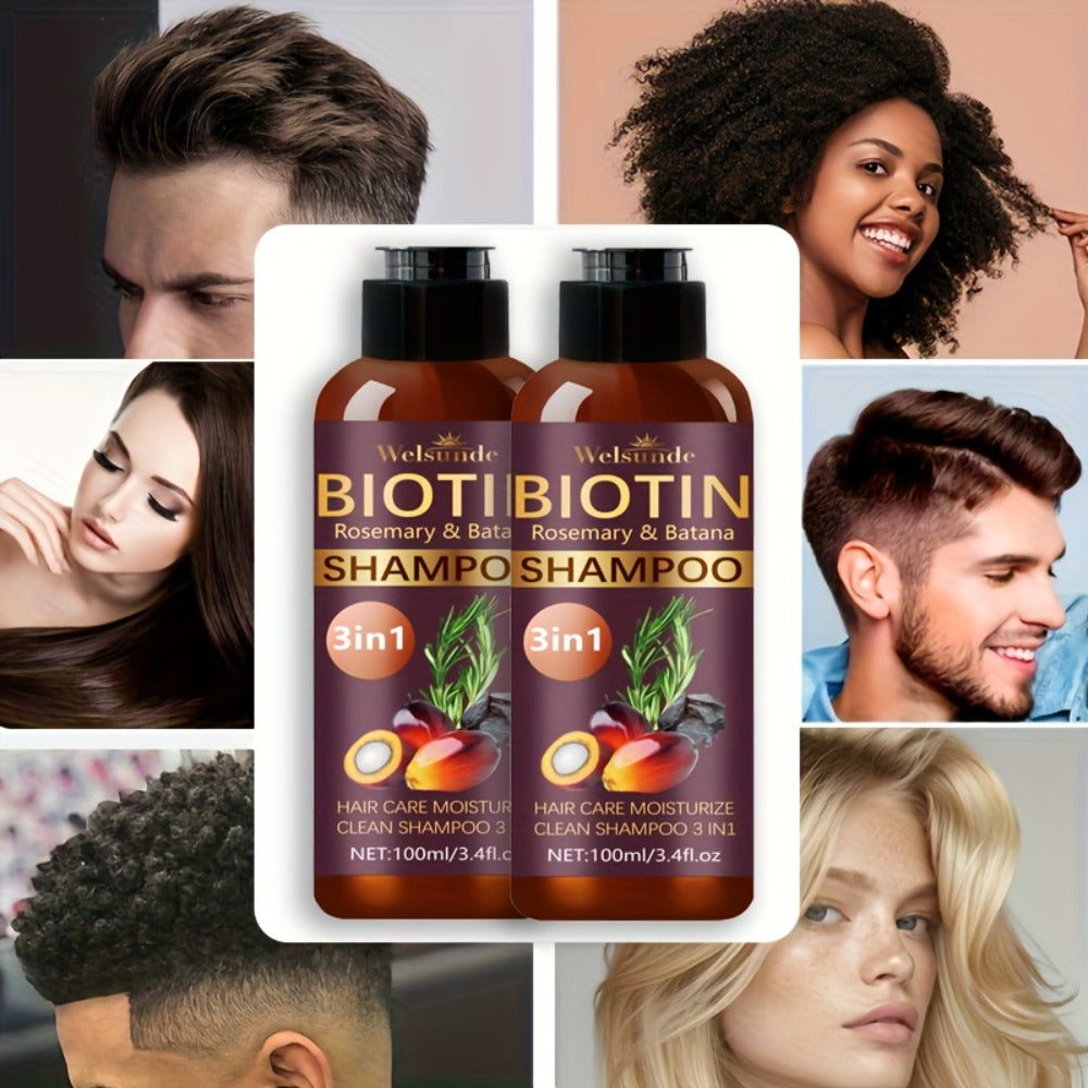 Biotin & Batana Oil Shampoo 2-Pack with Rosemary Extract – 3-in-1 Deep Moisture, Scalp Revitalizer & Damaged Hair Repair, Mild Natural Cleansing Formula, 100ml x2 (3.4 fl oz) - product image 6