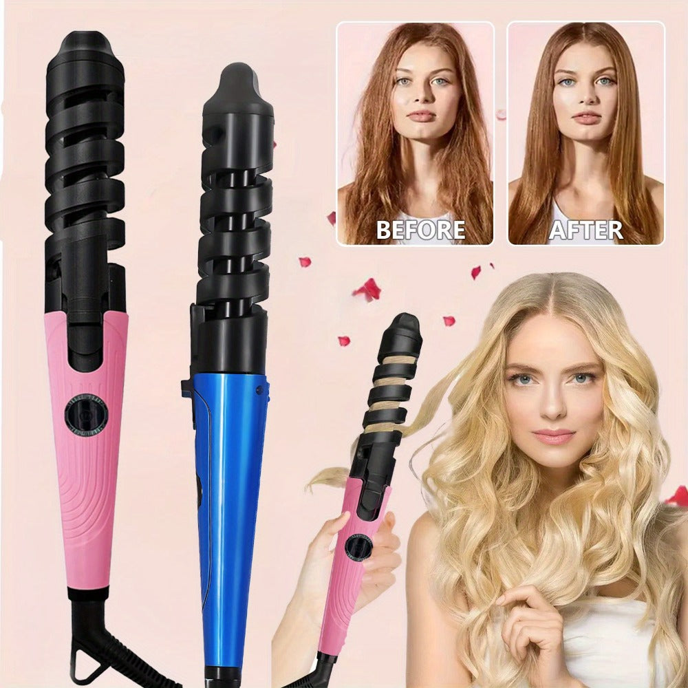 Automatic Spiral Curling Iron Ceramic Anti-Tangle – Professional Auto Curler One-Button Easy Operate Hair Styling Tool with Comb & 2 Clips for All Hair Types – Blue, Pink - product image