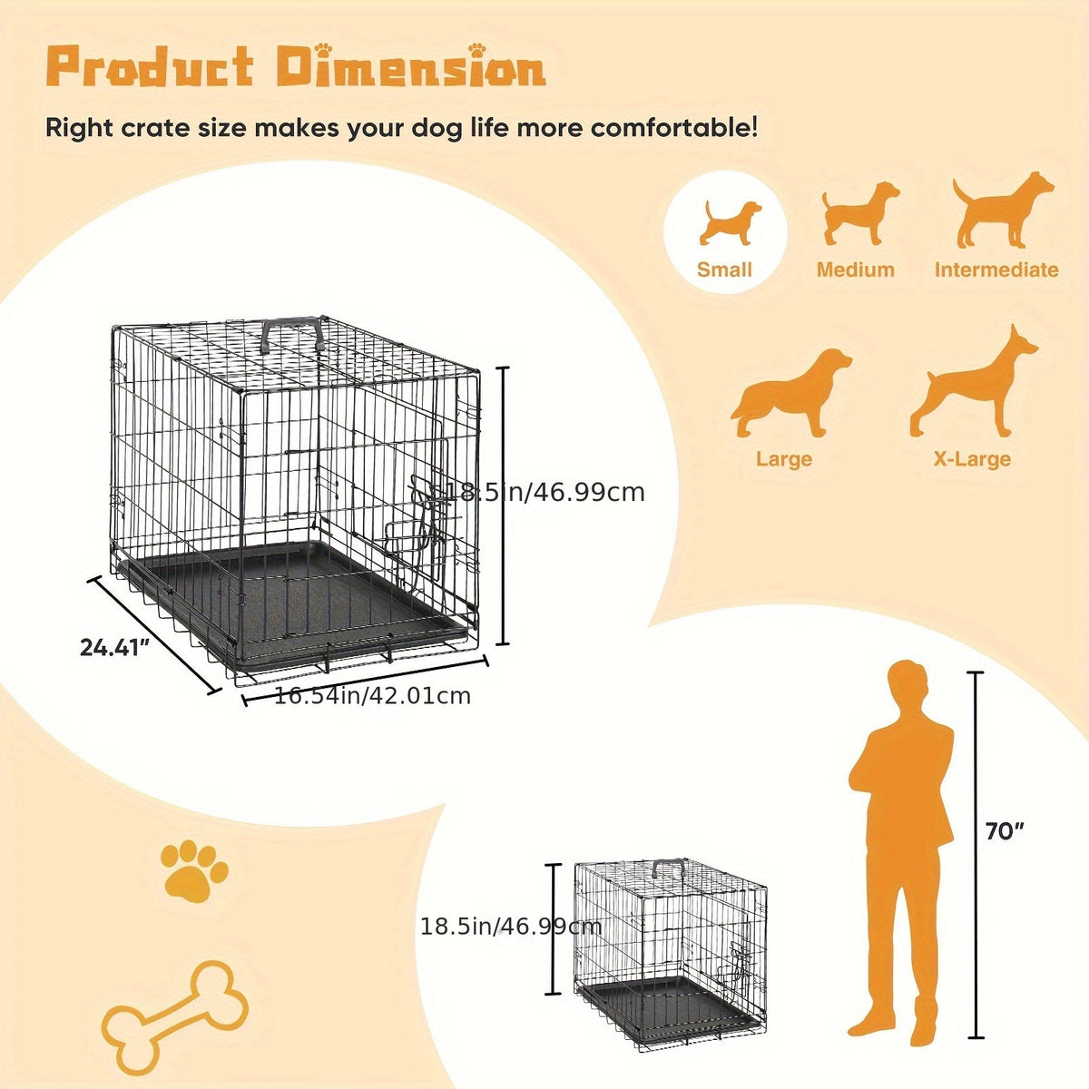 Folding Metal Wire Dog Cage with Leak-Proof Tray, Indoor Outdoor Travel Pet Kennel for Small Medium Large Dogs, 5 Sizes | Dog Crate with Divider Panel & Double - product image 2