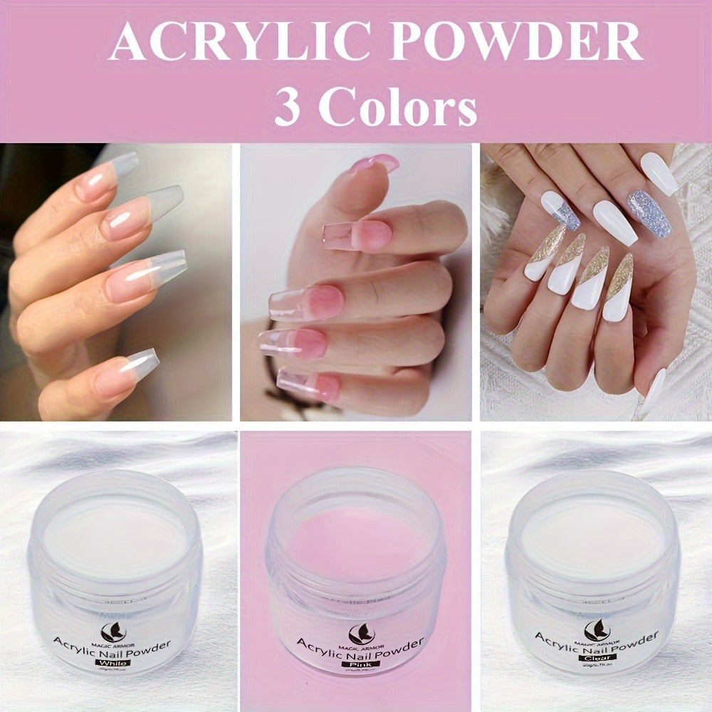 Acrylic Nail Kit for Beginners Nail Technicians with Professional Brush Tricolor Acrylic Powder Complete Starter Set for Practice Nail Extensions Salon Quality DIY Nails - product image 3