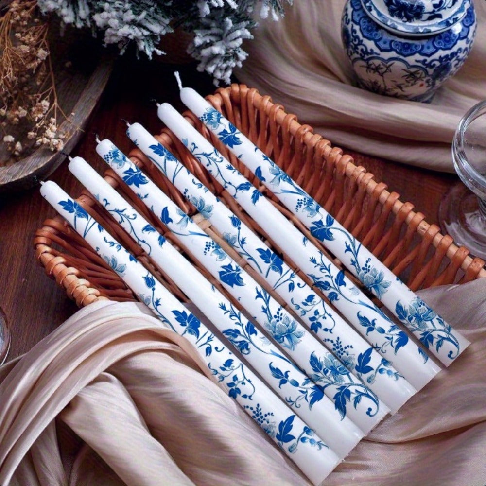 Taper Candles Blue White Porcelain 6-Pack 10 Inch | Dripless Unscented Soy Wax Chinoiserie Candlesticks 8-12 Hour Burn for Weddings Christmas Dinner Table Home Decor Centerpiece - product image 6