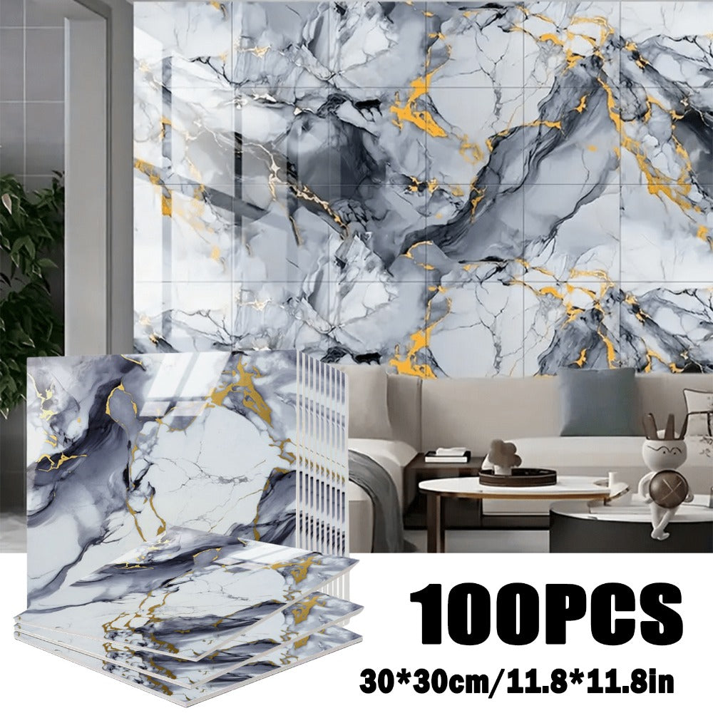 Self-Adhesive Marble Tile Stickers 11.8x11.8in Peel and Stick Wall Tiles for Bathroom Kitchen Backsplash – Waterproof 3D Glossy Imitation Marble Wall Panel, Easy to Install, 50 or  - product image 9