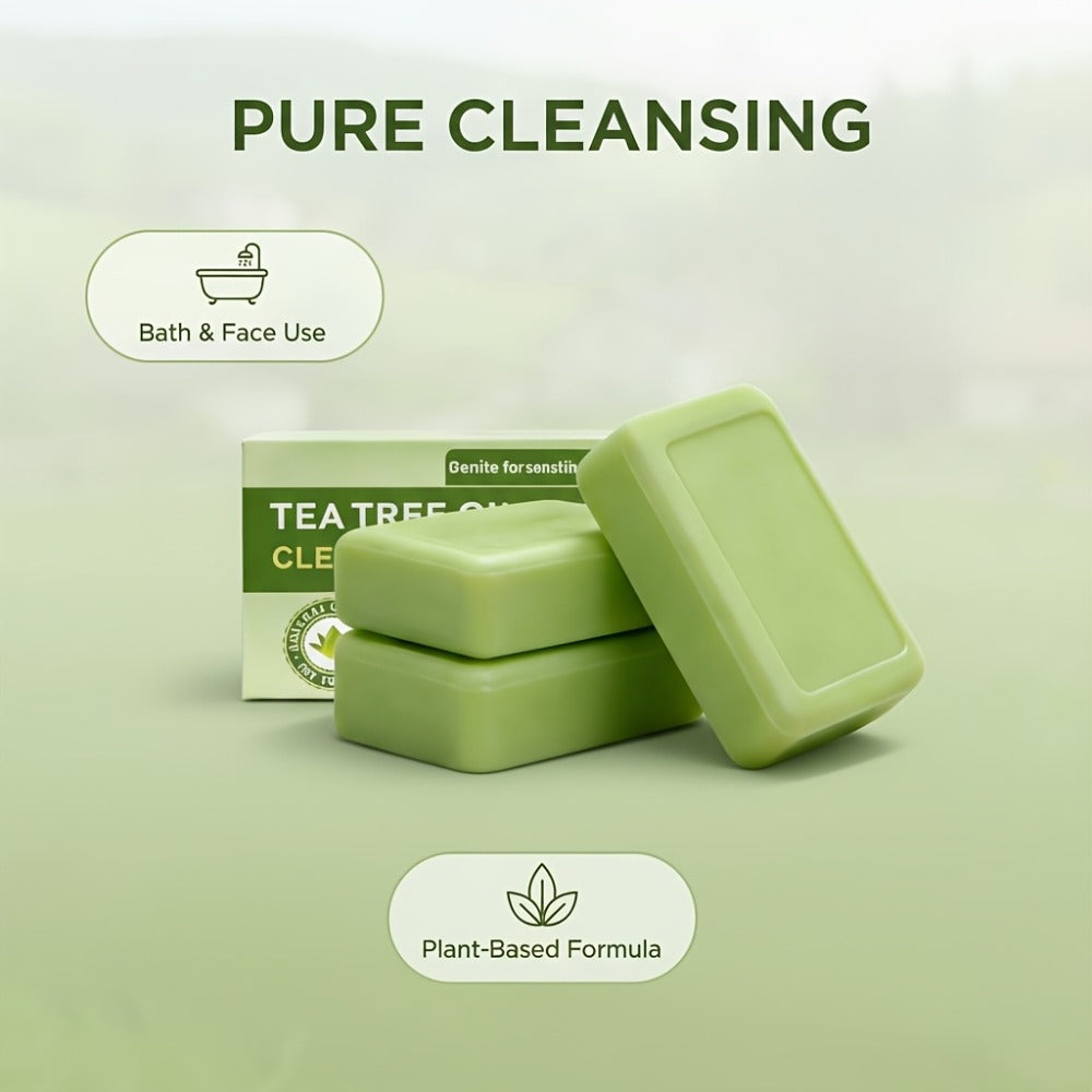 Tea Tree Bar Soap 3 Pack Handmade Plant Essence Deep Cleansing Antibacterial - Pore Purifying Natural Fragrance Face Body Wash for Acne Oily Skin All Skin Types - product image 2