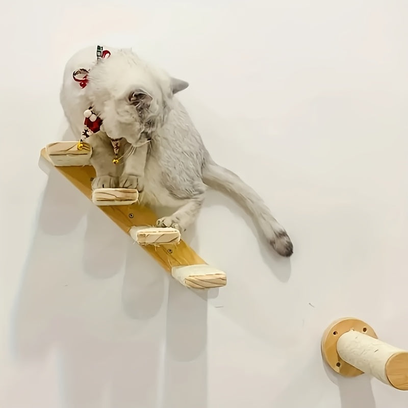 Wall-Mounted Cat Climbing Frame Solid Wood Cat Stairs Ladder Perch Jumping Platform All Season Indoor Cat Wall Furniture Adorable Cat Steps for Daily Pet Care - product image