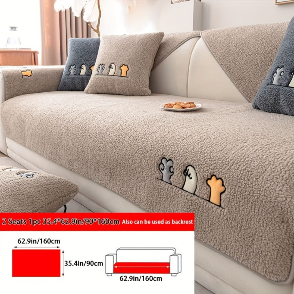 Plush Shearling Sofa Cover Non-Slip Pet-Friendly Couch Protector Animal Bone Embroidery Soft Warm for Living Room Bedroom Office 2 3 4 Seater - product image 22