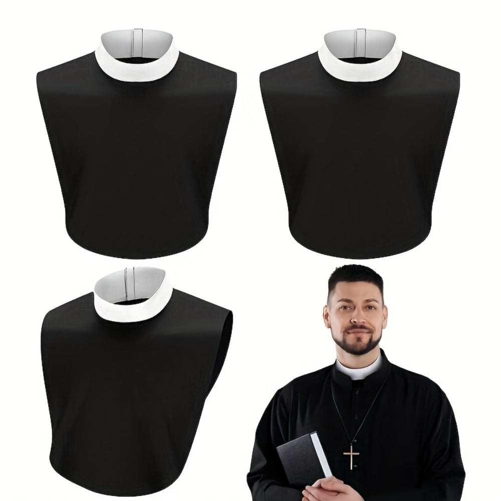 Unisex Clergy Tab Collar Black Dickey Neck Band for Men Women Pastor Halloween Costume Accessory Clerical Vestment Theater Prop | Priest Collar Costume 3 Piece Set
